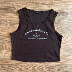 Brown Graphic Crop Top Tank